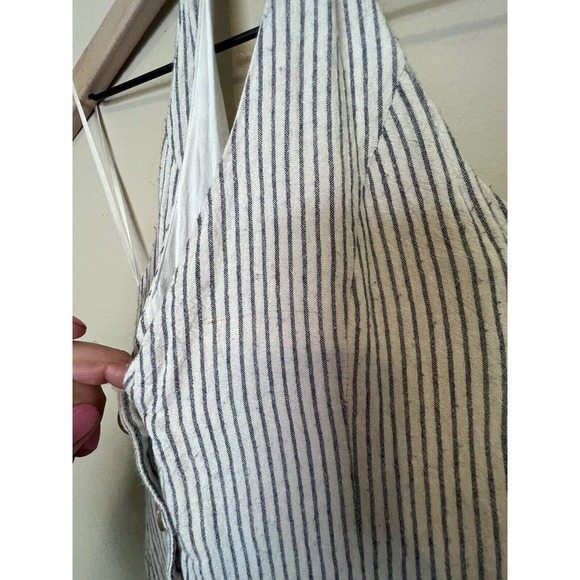 Hem Thread Womens Romper Ruffle Backless Smoked Halter Gray White Stripe Size M - Picture 9 of 9